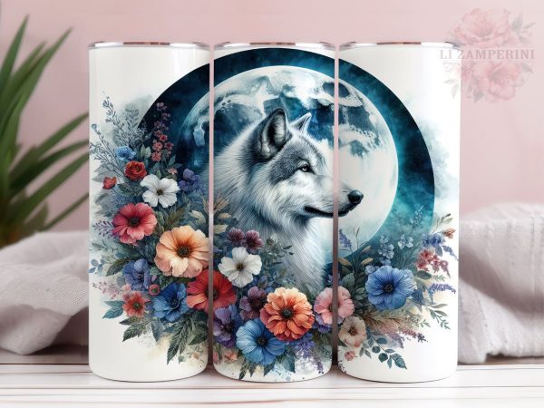Full Moon Wolf Floral Celestial 20oz Tumbler Wrap PNG, Wolf Tumber Png, Straight & Tapered Tumbler Wrap, Instant Digital Download Online now