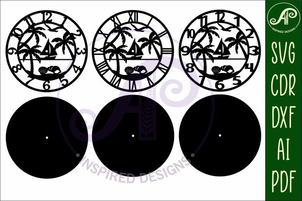Beach scene wall clock laser cut files, SVG file. For Sale - Image 4