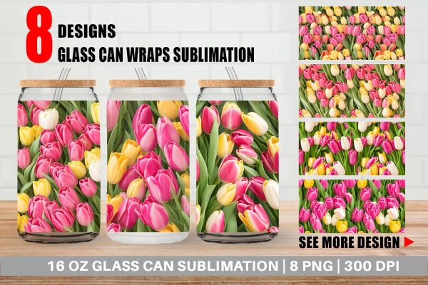Glass Can Wrap Tulips Pattern For Sale