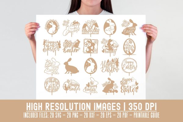 Happy Easter Svg Bundle, Easter cake toppers, Laser Cut Files Sale - Image 2