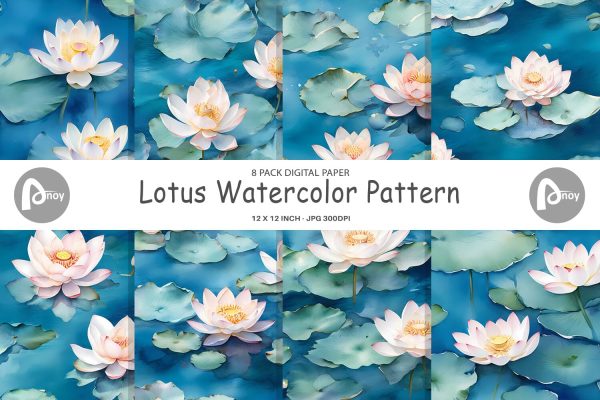 Digital Paper Lotus Watercolor Pattern Cheap