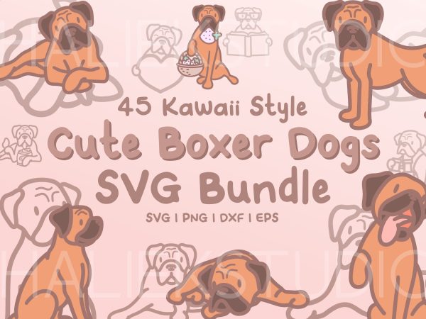 Cute Boxer Dog SVG Design Set For Sale