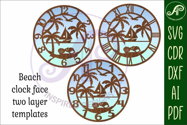 Beach scene wall clock laser cut files, SVG file. For Sale - Image 5