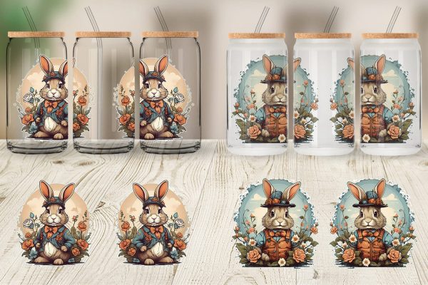 Glass Can Wrap Bunny and Flower on Sale - Image 3