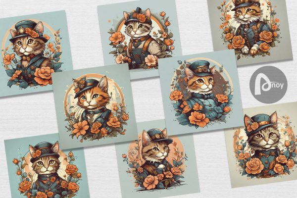 Digital Paper Steampunk Cat Cheap - Image 3