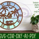 Beach scene wall clock laser cut files, SVG file. For Sale - Image 2