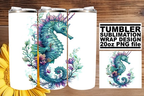 Coastal Sunset Tumbler Design, Summer Sublimation Wrap, 20oz, Coastal Fish Art, Watercolor Sea Creatures Cheap