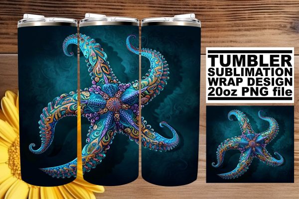 Coastal Escape Tumbler Design, Summer Sublimation Wrap, 20oz, Coastal Fish Art, Watercolor Sea Creatures Fashion
