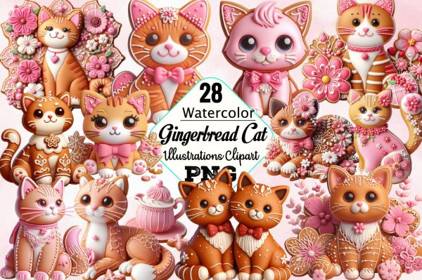 Cat Clipart, Gingerbread Cat, Kitten PNG Bundle Online now