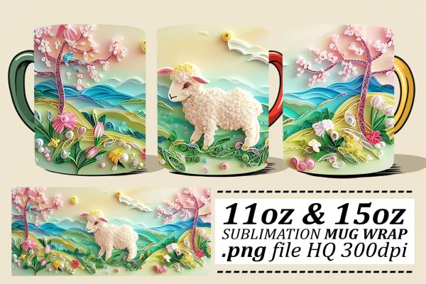 Cheerful Easter Bunny Basket Mug Wrap Sublimation, 11oz 15oz, 3D Easter Design, Spring Celebration For Cheap