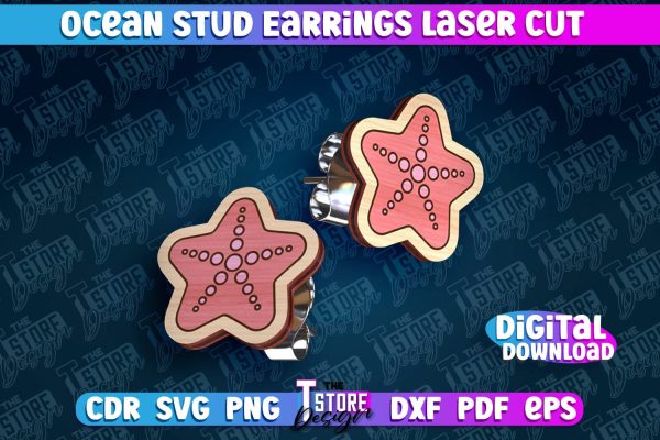Ocean Stud Earrings Laser Cut | Accessories Laser Cut Design | CNC Files Online Sale