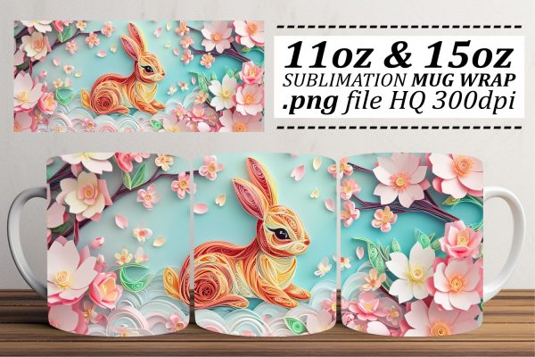 Whimsical Easter Chick Parade Mug Design, Sublimation Wrap, 11oz 15oz, 3D Easter Art, Spring Joy Cheap