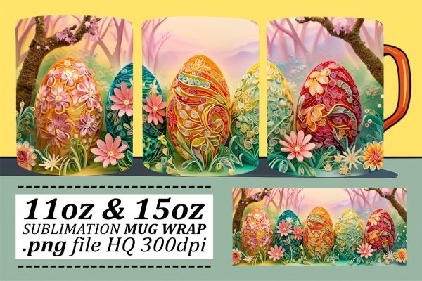 Festive Easter Bunny Wonderland Mug Design, Sublimation Wrap, 11oz 15oz, 3D Easter Art, Spring Joy Discount