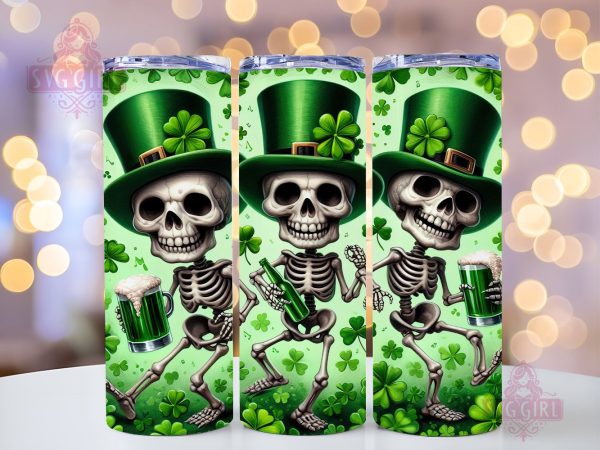St.Patrick s Skeletons 20oz Tumbler Wrap Sublimation Design, Straight Tapered Tumbler Wrap, St Patricks Day Tumbler Png, Instant Digital Download Hot on Sale