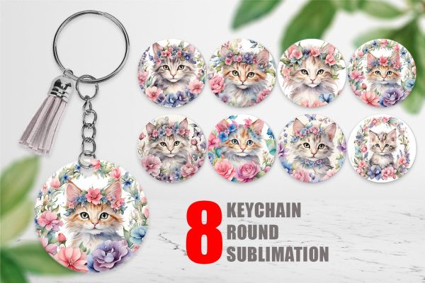 Keychain Watercolor Floral Cat Supply