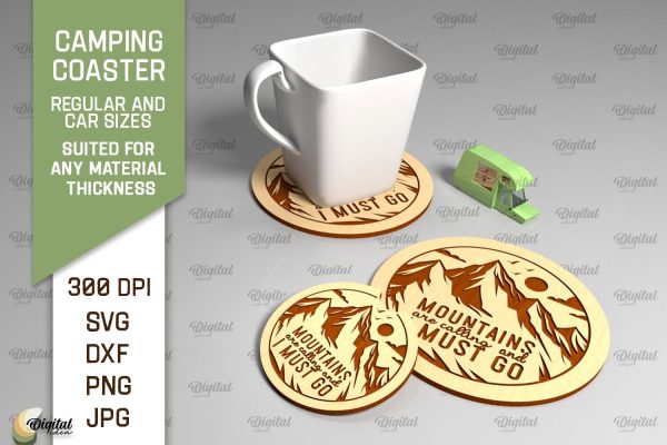 Camping Coaster Laser Cut. Coaster Home Decor SVG Online