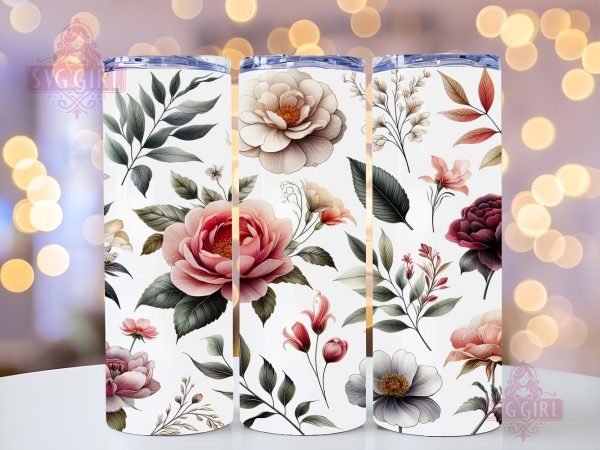 Boho Flowers 20oz Tumbler Wrap Sublimation Design, Straight Tapered Tumbler Wrap, Boho Floral Tumbler Png, Instant Digital Download on Sale