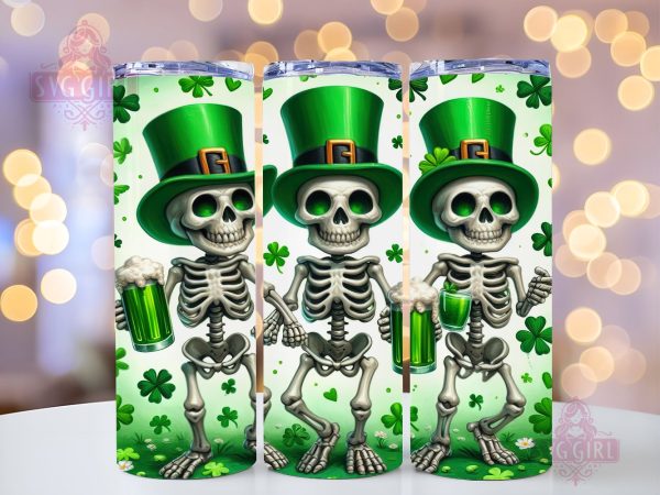 St.Patrick s Skeletons 20oz Tumbler Wrap Sublimation Design, Straight Tapered Tumbler Wrap, St Patricks Day Tumbler Png, Instant Digital Download For Sale