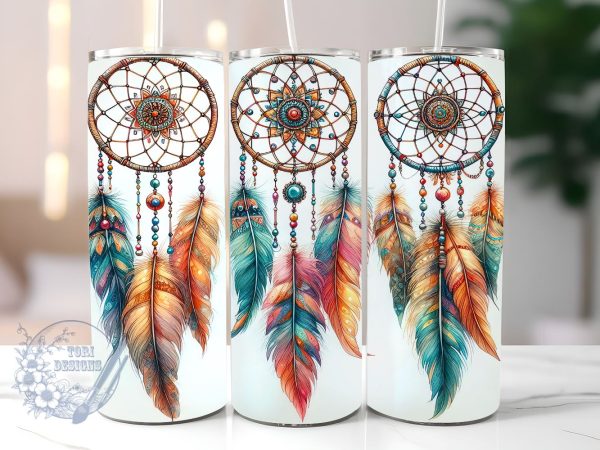 Dream Catcher 20oz Skinny Tumbler, Boho Tumbler Png, Straight & Tapered Tumbler Wrap, Instant Digital Download For Discount
