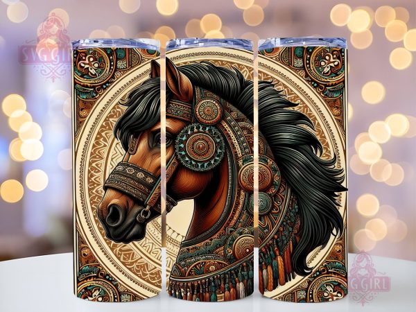 Boho Brown Horse 20oz Tumbler Wrap Sublimation Design, Straight Tapered Tumbler Wrap, Horse Boho Tumbler Png, Instant Digital Download Online
