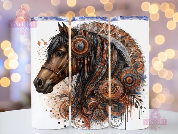 Boho Brown Horse 20oz Tumbler Wrap Sublimation Design, Straight Tapered Tumbler Wrap, Horse Boho Tumbler Png, Instant Digital Download Supply