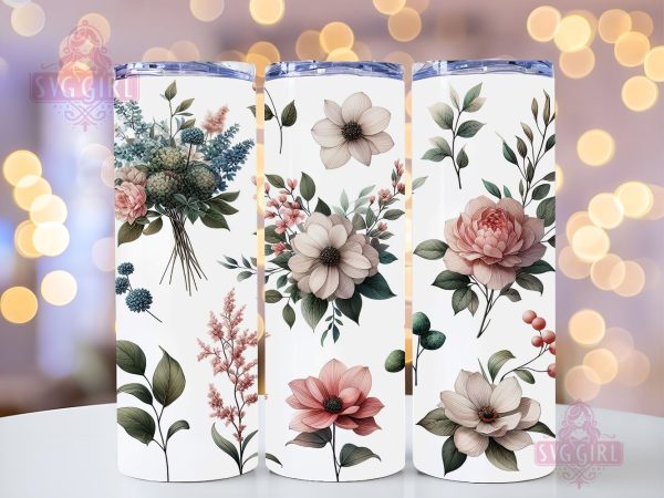 Boho Flowers 20oz Tumbler Wrap Sublimation Design, Straight Tapered Tumbler Wrap, Boho Floral Tumbler Png, Instant Digital Download on Sale