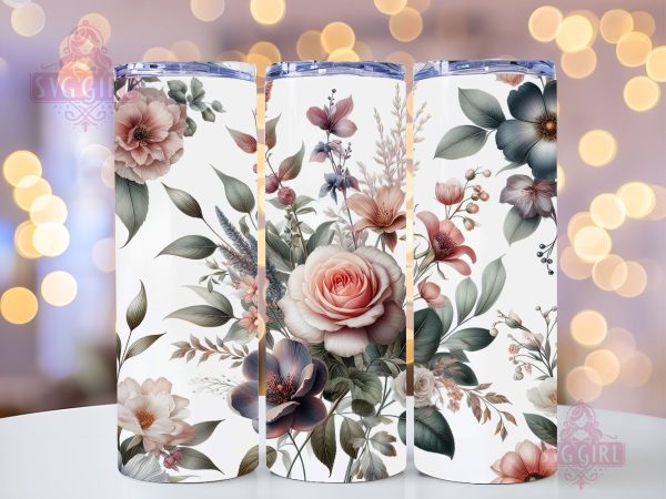 Boho Flowers 20oz Tumbler Wrap Sublimation Design, Straight Tapered Tumbler Wrap, Boho Floral Tumbler Png, Instant Digital Download For Cheap