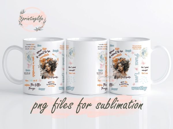 Positive Affirmations Mug Wrap Design, Instant Digital Design Download Mug Wrap Design, Mug Design PNG Online Sale