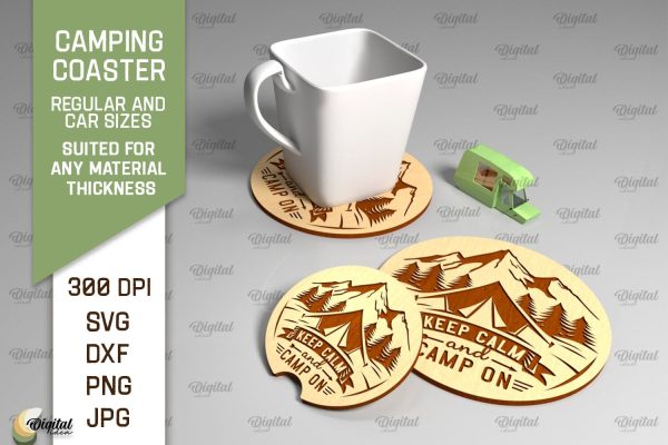 Camping Coaster Laser Cut. Coaster Home Decor SVG Cheap