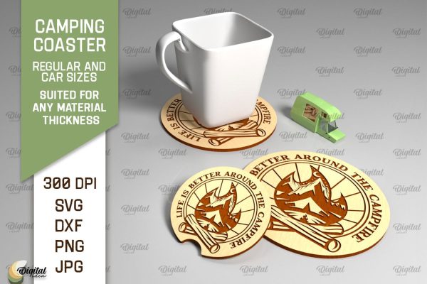Camping Coaster Laser Cut. Coaster Home Decor SVG on Sale