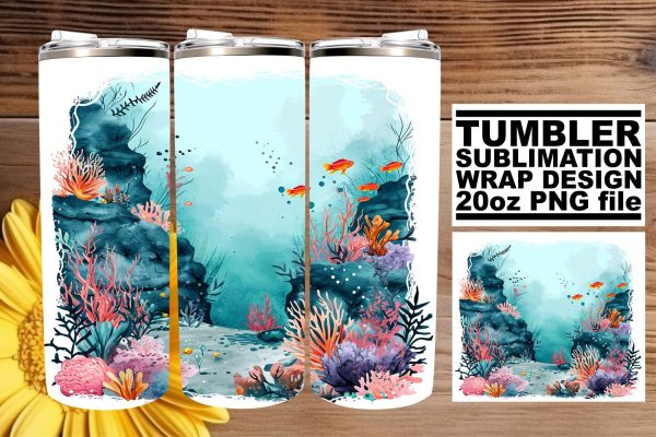 Sunny Seas Tumbler Wrap, Sublimation Design, 20oz, Vibrant Fish Art, Coastal Watercolor For Cheap