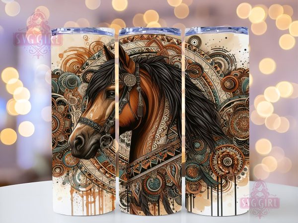 Boho Brown Horse 20oz Tumbler Wrap Sublimation Design, Straight Tapered Tumbler Wrap, Horse Boho Tumbler Png, Instant Digital Download Discount