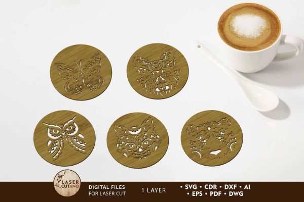 Animal Cup Coasters Set, Onelayered Template Online now