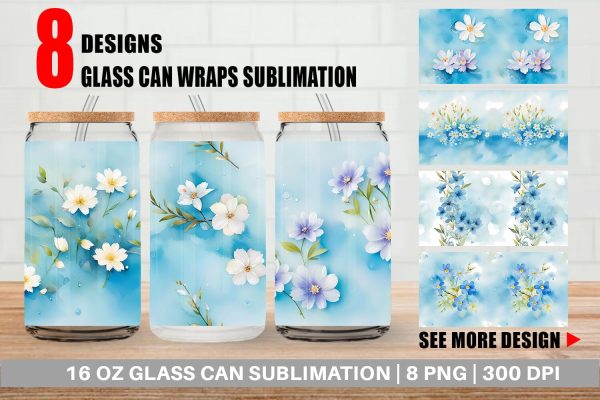 Glass Can Wrap Flower Pattern Watercolor Online Sale