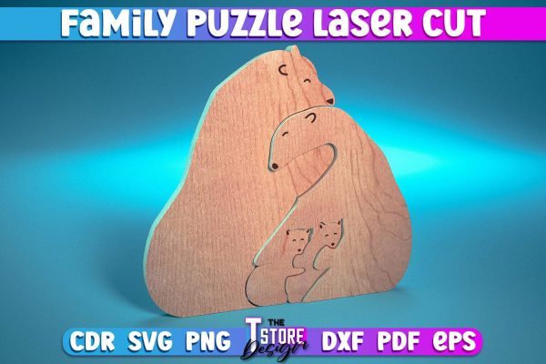 Bear Family Puzzle Laser Cut | Puzzle Laser Cut Design | CNC File Supply