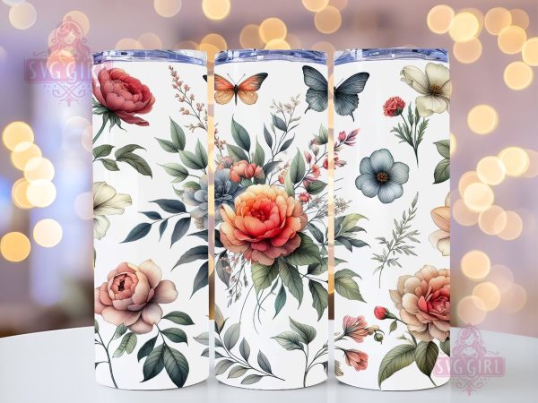Boho Flowers 20oz Tumbler Wrap Sublimation Design, Straight Tapered Tumbler Wrap, Boho Floral Tumbler Png, Instant Digital Download For Cheap