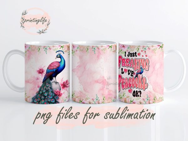 Peacock Mug Wrap Design, Instant Digital Design Download Mug Wrap Design, Mug Design PNG Supply