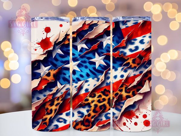 4th Of July USA Flag Leopard 20oz Tumbler Wrap Sublimation Design, Straight Tapered Tumbler Wrap, 4th of July Tumbler Png, Instant Digital Download Online