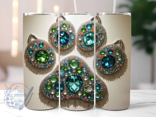 Glitter Dog Paw 20oz Skinny Tumbler, Dog Lover Tumbler Png, Straight & Tapered Tumbler Wrap, Instant Digital Download Online