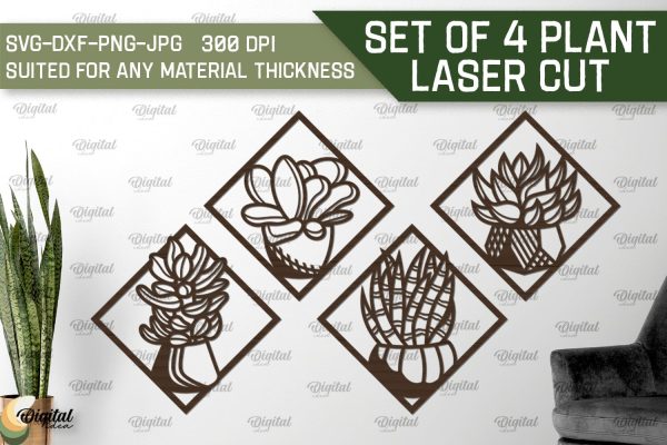 Set Of 4 Plant Laser Cut. Wall Decor SVG Cheap