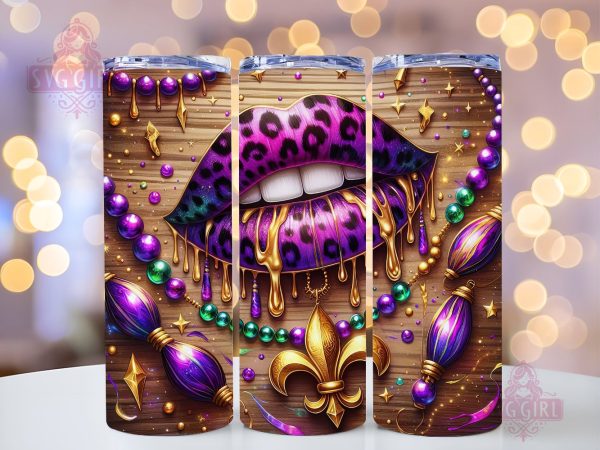 Mardi Gras Lip 20oz Tumbler Wrap Sublimation Design, Straight Tapered Tumbler Wrap, Happy Mardi Gras Tumbler Png, Instant Digital Download Cheap