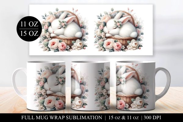 Kitten in Basket Mug Design, Cat Floral Sublimation For Cheap
