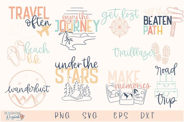 Travel and Vacation SVG Bundle, Cute Camping SVG files for Cricut, Travel Hiking PNG for Tshirts, Sublimation,& More. Supply