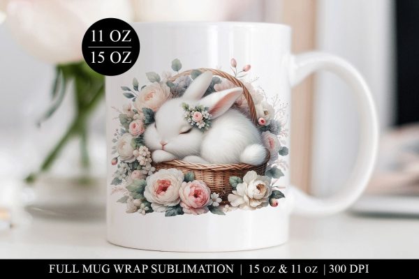 Easter Bunny & Flowers Mug Wrap Design on Sale