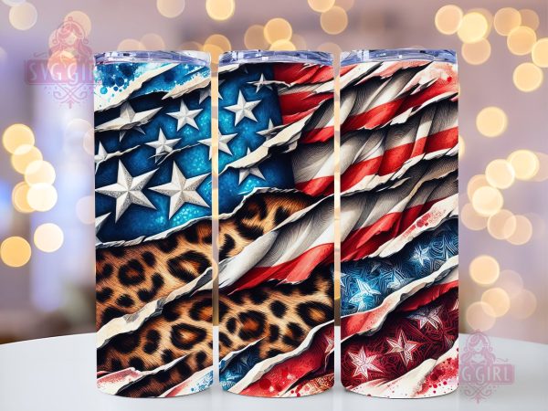 4th Of July USA Flag Leopard 20oz Tumbler Wrap Sublimation Design, Straight Tapered Tumbler Wrap, 4th of July Tumbler Png, Instant Digital Download Sale