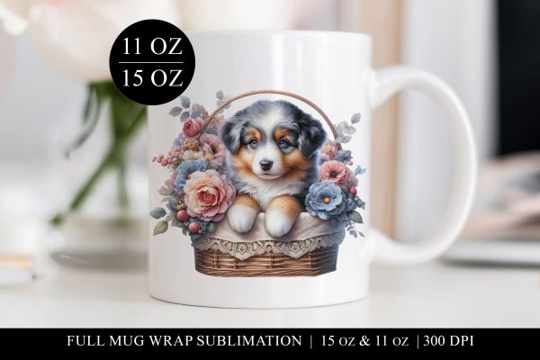 Aussie Shepherd Sublimation Mug Wrap for 11 & 15oz Mugs Hot on Sale