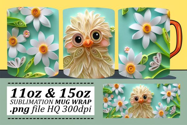Happy Easter Chick Mug Design, Sublimation Wrap, 11oz 15oz, 3D Easter Celebration, Springtime Joy For Cheap
