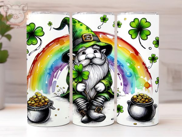 St Patrick s Gnome Tumbler Wrap, 20 oz Skinny Tumbler Sublimation Design, Gnome Tumbler Wrap, St Patrick s Tumbler Wrap, Digital Download Supply