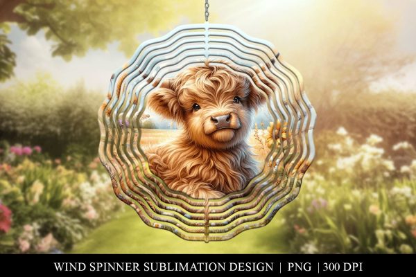 Highland Cow Wind Spinner Sublimation PNG Supply
