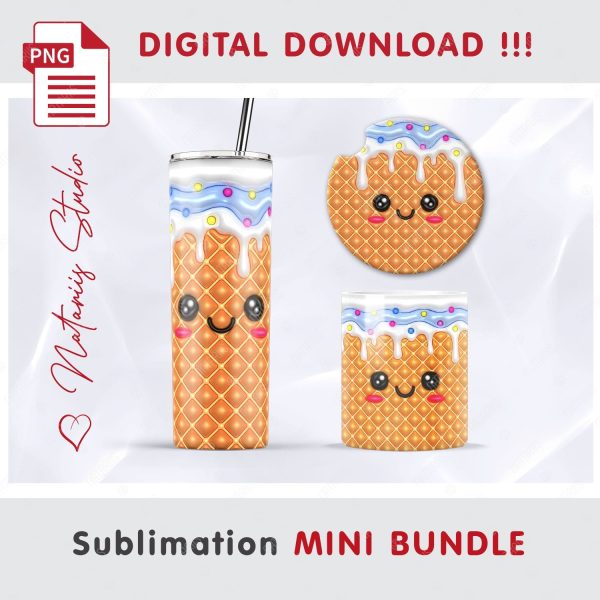 Puffy Kawaii Ice Cream Mini Bundle - Tumbler, Mug, Coaster. Online Sale